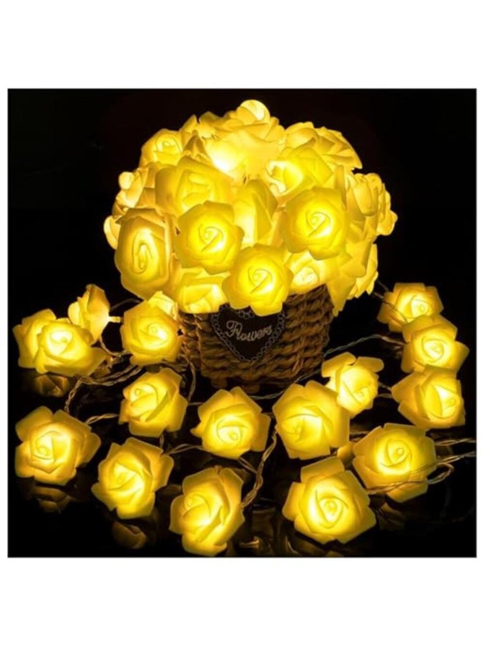Yellow Rose LED String Lights Battery Operated Fairy Lights Romantic Decor 10Ft